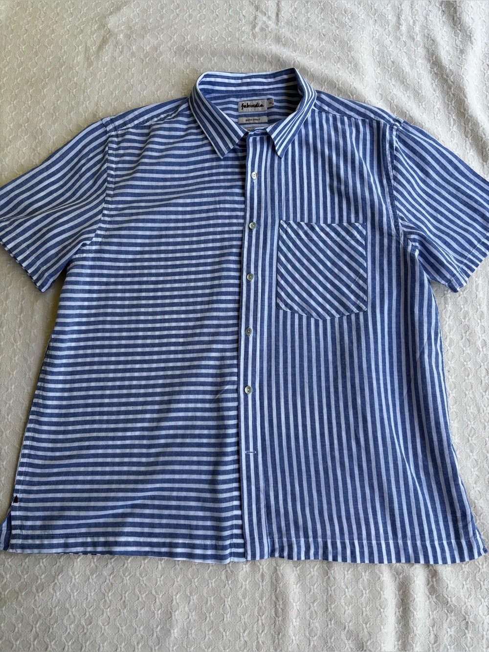 fabindia Blue and White Striped Short-Sleeve Button-Down Shirt